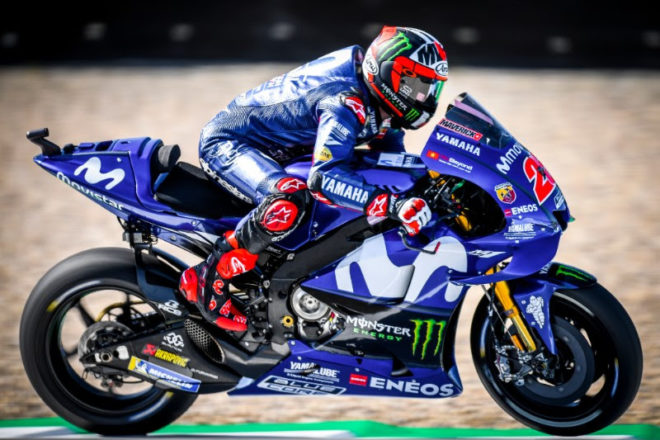 Yamaha strike back on Friday, with the Vinales leading Iannone’s Suzuki after FP2