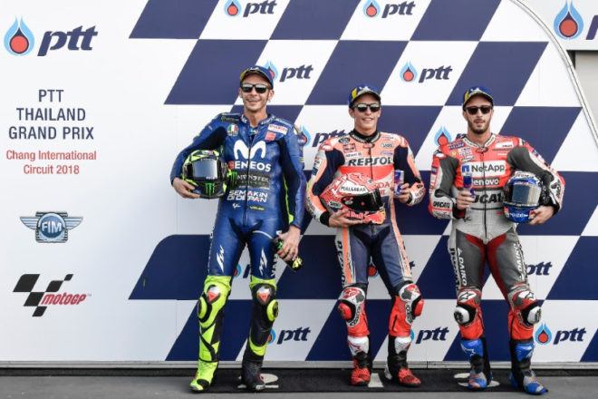 Marquez on pole, but it’s just 0.011 seconds ahead of Rossi; Dovi in hot pursuit, completes front row