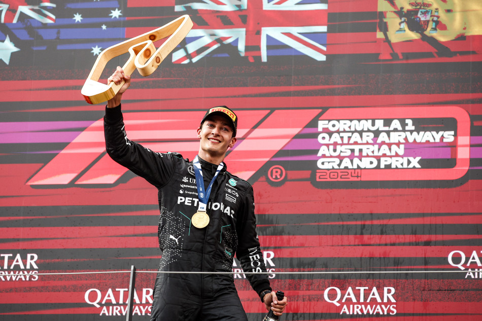 George Russell wins Austrian GP; Verstappen, Norris collide